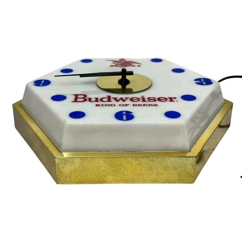 Vintage 1960s Budweiser Lighted Wall Clock Emerson Imperial Beer Bar Sign Works